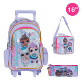LOL Trolley Bag 2 Main Compartments and 2 Side Pockets 16 W/ LUNCH BAG& PENCIL CASE - Kiddy Zone