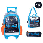 Lamborghini Trolley Bag 2 Main Compartments and 2 Side Pockets 16" W/ LUNCH BAG & PENCIL CASE - Kiddy Zone