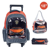 LAMBORGHINI Trolley Bag 2 Main Compartments and 2 Side Pockets 18" W/ LUNCH BAG&PENCIL CASE - Kiddy Zone