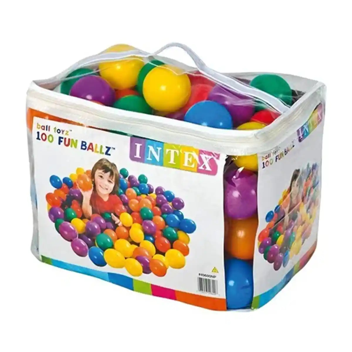 Intex Fun Ballz  (Ball-100pcs), Ages 2+, Carry Bag - Kiddy Zone