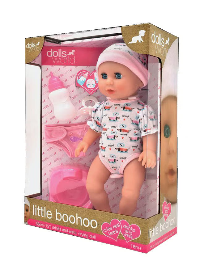 LITTLE BOOHOO 38CM (15IN) DRINK & VET DLX DOLL