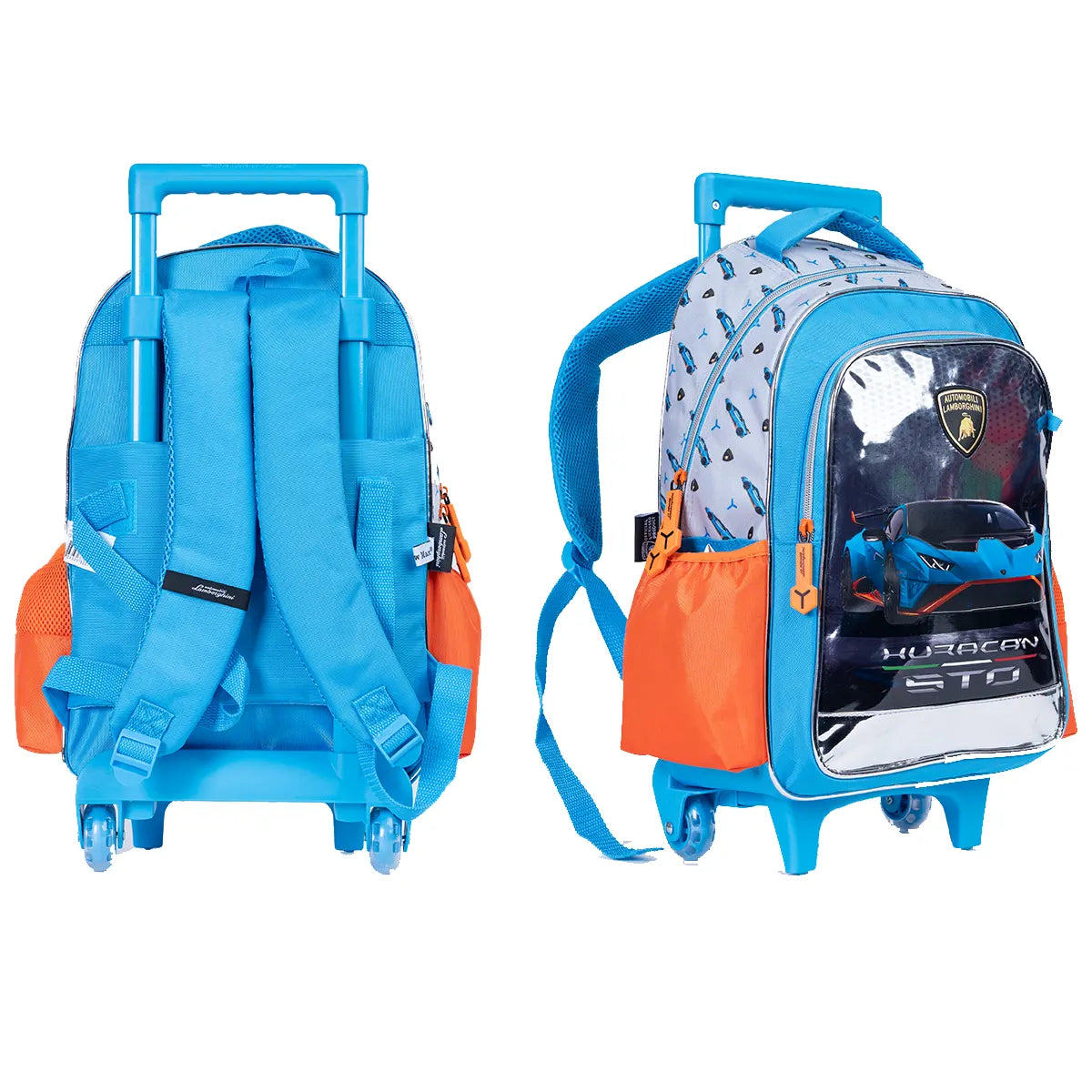Lamborghini Trolley Bag 2 Main Compartments and 2 Side Pockets 16" W/ LUNCH BAG & PENCIL CASE - Kiddy Zone