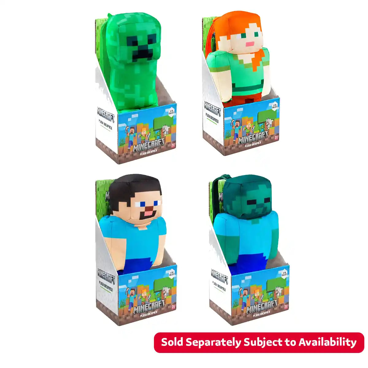 Minecraft Plush Backpacks 30cm Asst. 4 Ltray - Kiddy Zone