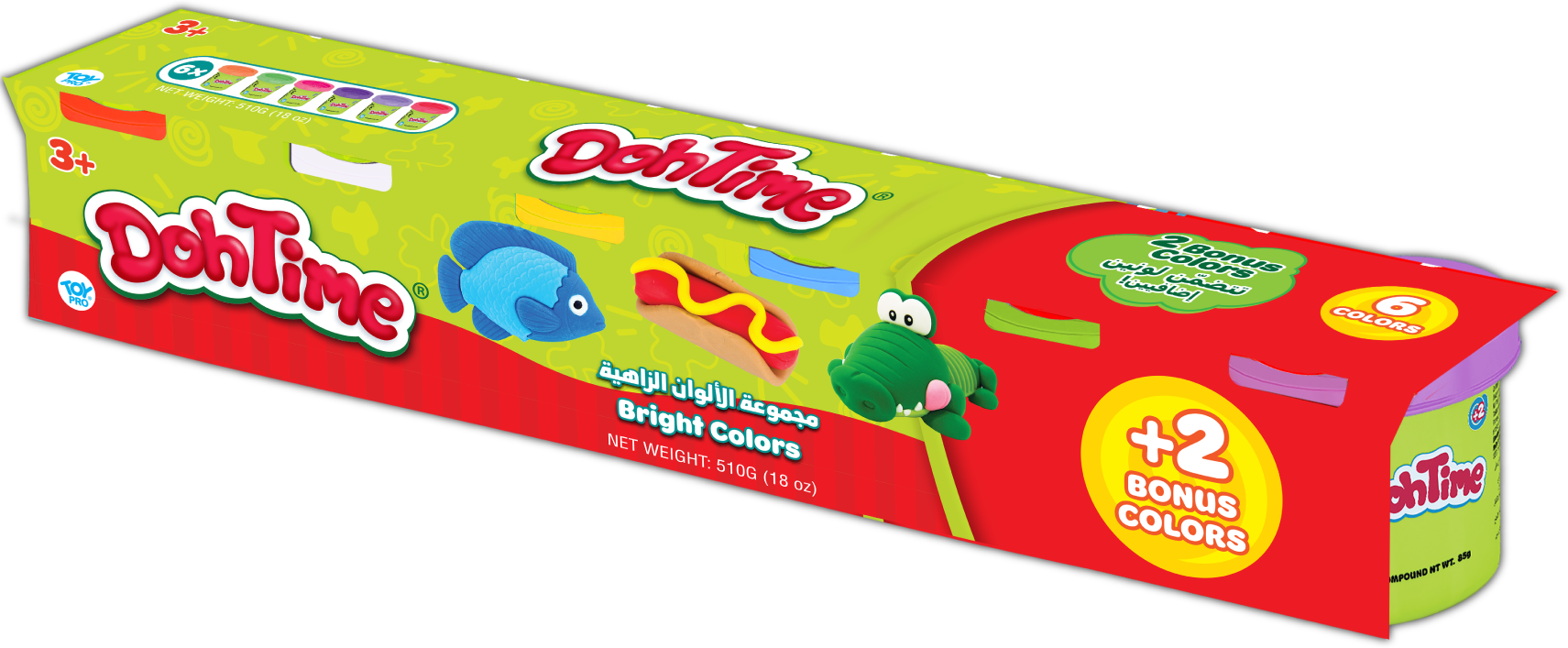 DOHTIME BRIGHT COLORS 4+2 PCK 3ASST 3OZ