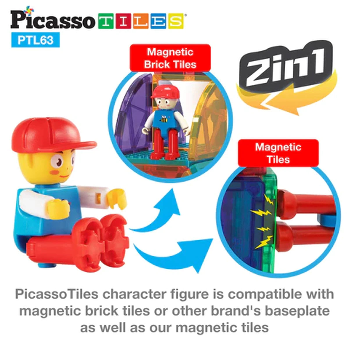 PICASSO MAGNETIC BRICKS+TILES 63PCS