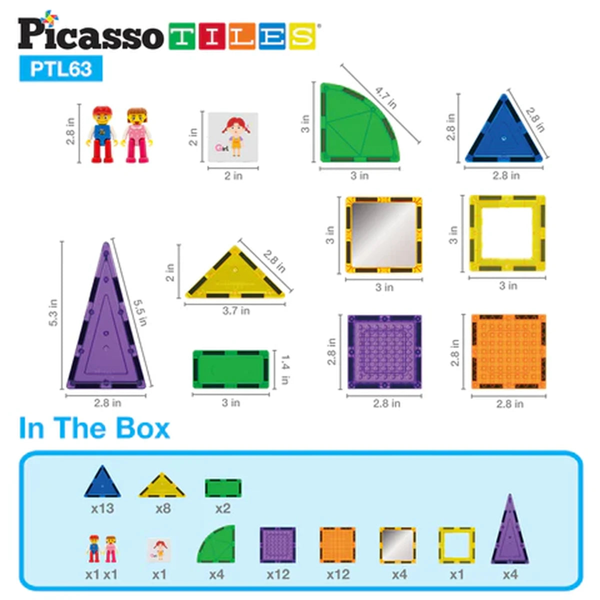 PICASSO MAGNETIC BRICKS+TILES 63PCS